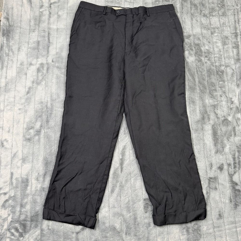 J Ferrar Mens Black 100% Wool Micro Check Dress Pants Made in Italy 38x27 Cuffed
